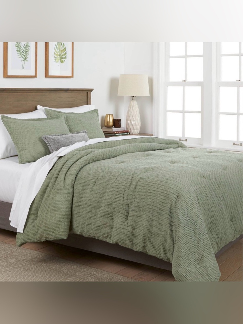 New Threshold Full/Queen Washed Waffle Weave Comforter and Sham Set Sage Green